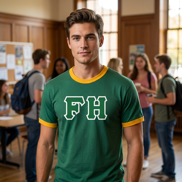 DISCOUNT- FarmHouse Fraternity Lettered Ringer Shirt