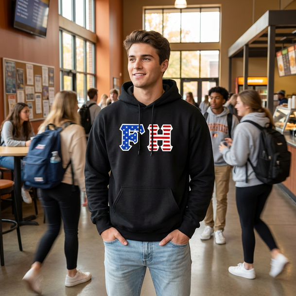 FarmHouse Fraternity Letter American Flag Hoodie