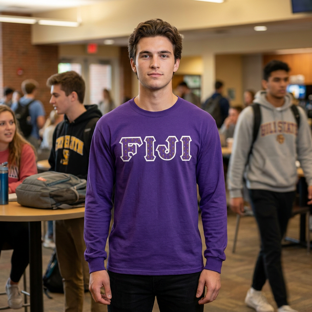 FIJI Fraternity Crest - Shield Twill Letter Longsleeve Tee