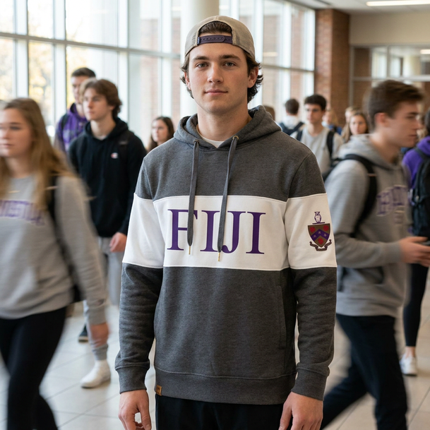 FIJI Fraternity - Phi Gamma Delta Ivy League Hoodie W Crest On Left Sleeve