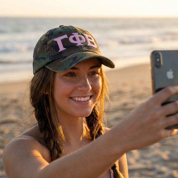 Gamma Phi Beta Lettered Camouflage Hat