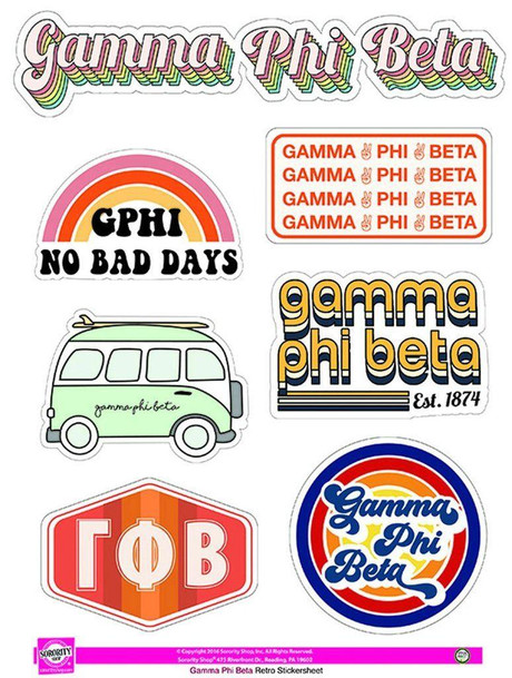 Sorority Shop Gamma Phi Beta Retro Sticker Sheet 