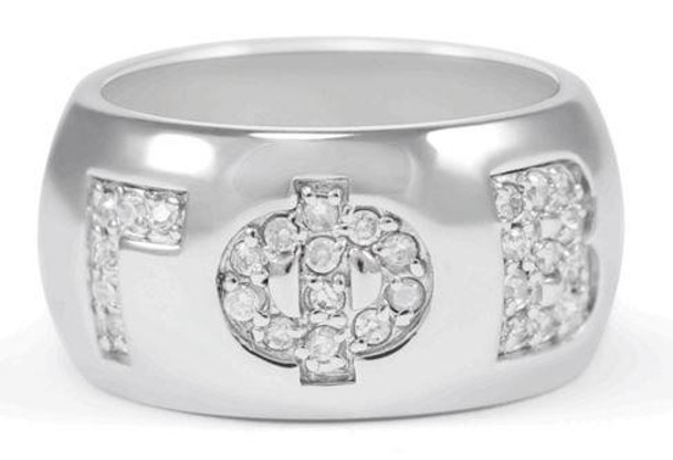 TCS Gamma Phi Beta Sterling Silver Ring with Pave Cubic Zirconia Greek Letters 