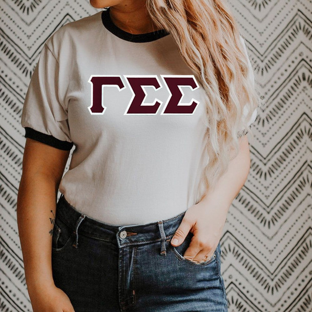 DISCOUNT-Gamma Sigma Sigma Lettered Ringer Shirt