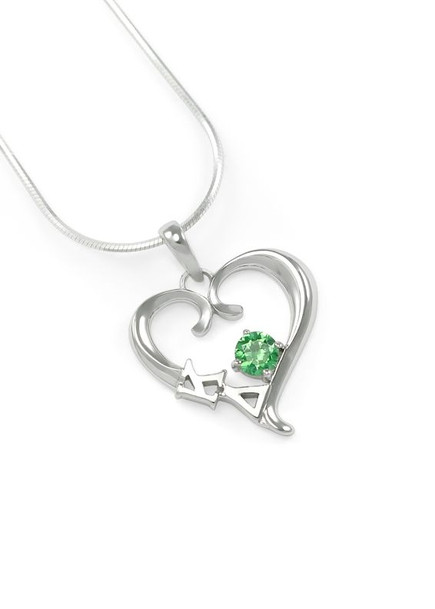 Kappa Delta Sterling Silver Heart Pendant with Swarovski™ Green Crystal