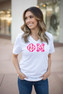 DISCOUNT-Phi Mu Lettered V-Neck Tee