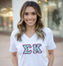 DISCOUNT-Sigma Kappa Lettered V-Neck Tee