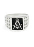 TCS Sterling Silver Mason / Freemason Ring With Black Enamel And Czs 
