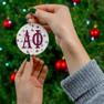 Alpha Phi Holiday Cheer Ceramic Ornament, 2 Shapes To Choose From