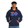 Chi Phi Two Toned Greek Lettered Hooded Sweatshirts