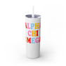 Alpha Chi Omega Skinny Tumbler with Straw, 20oz