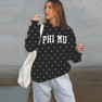 Phi Mu Oversized Polka Dot Drop Shoulder Hoodie Sweatshirt