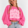 Alpha Sigma Alpha Cropped Sweatshirt – Long Sleeve Loose Fit Pullover with Side Slits