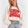 Chi Omega Cropped Sweatshirt – Long Sleeve Loose Fit Pullover with Side Slits