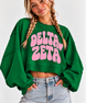 Delta Zeta Cropped Sweatshirt – Long Sleeve Loose Fit Pullover with Side Slits