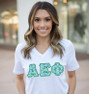 DISCOUNT-Alpha Epsilon Phi Lettered V-Neck Tee