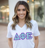 DISCOUNT-Delta Phi Epsilon Lettered V-Neck Tee