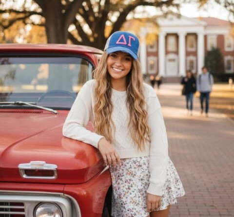 girl with Greek Gear Cap
