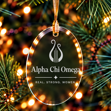 Alpha Chi Omega Logo Glass Oval Christmas Ornaments