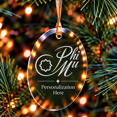 Phi Mu Logo Glass Oval Christmas Ornaments