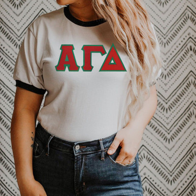 DISCOUNT-Alpha Gamma Delta Lettered Ringer Shirt - Greek Gear