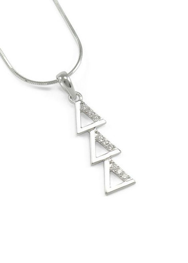 Silver Inverted Delta Delta Delta Delta Sterling Silver Lavaliere set with Lab-Created ...