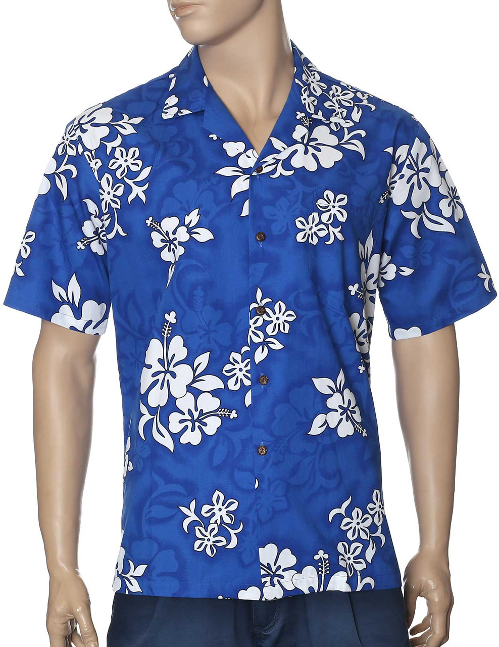 Pacific Legend Hibiscus Blue Cotton Men's Hawaiian Shirt , 4XL