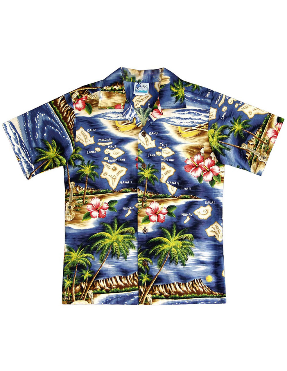 Blue Polynesian Hawaiian Shirt Aloha Button Down Shirt 