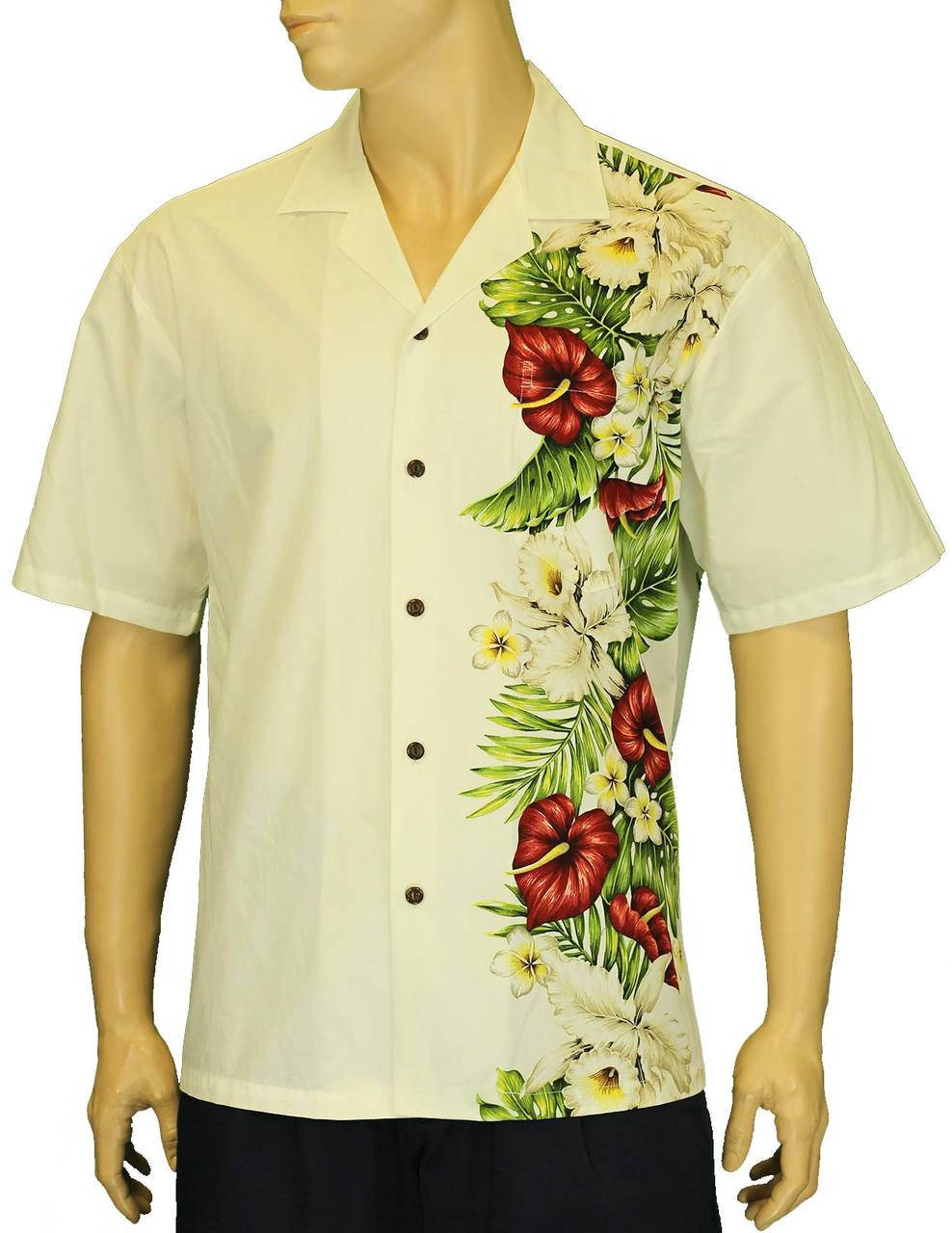 Pacific Legend White on White Cotton Men's Hawaiian Shirt , 4XL