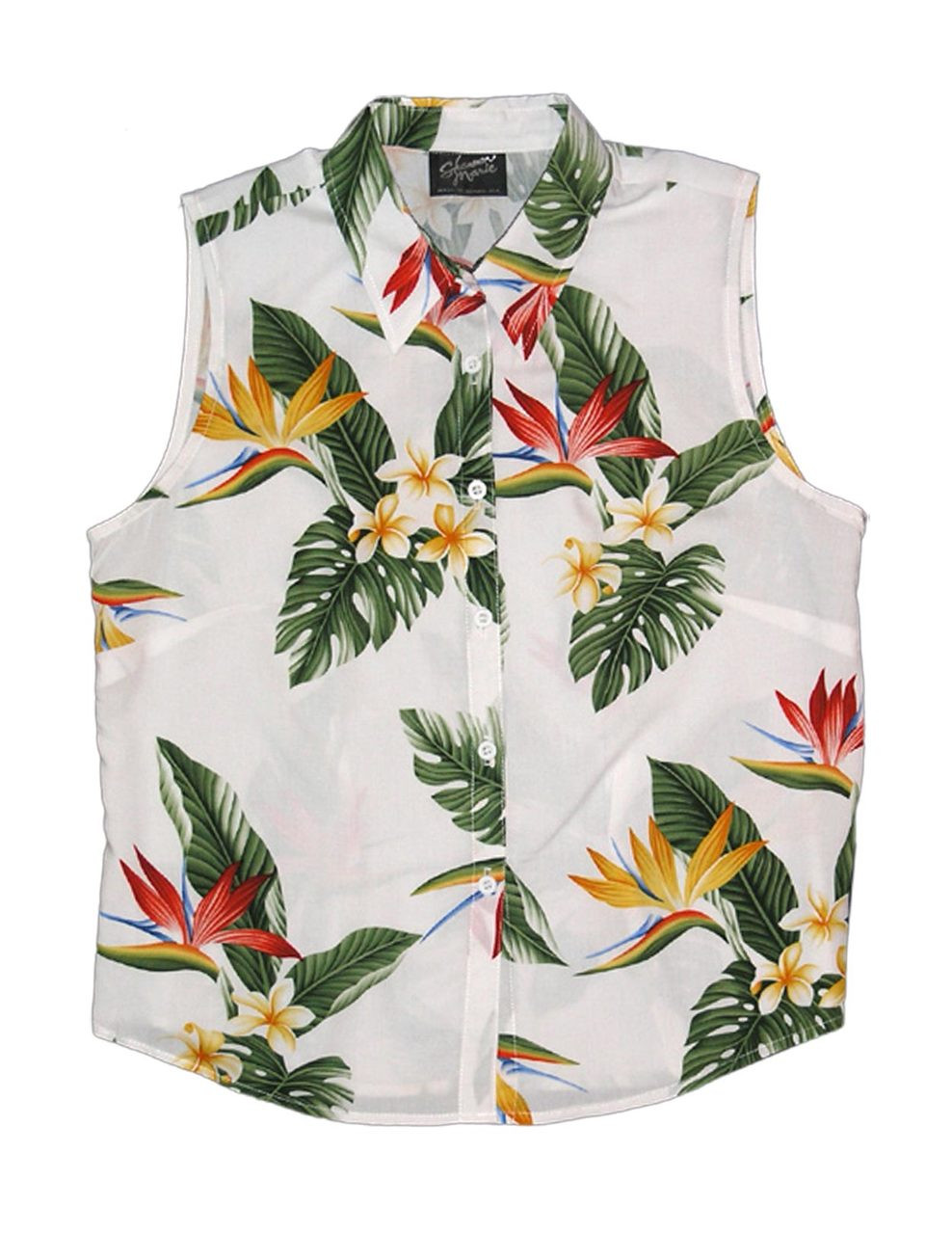 Mini Plumeria Sleeveless Tropical Blouse