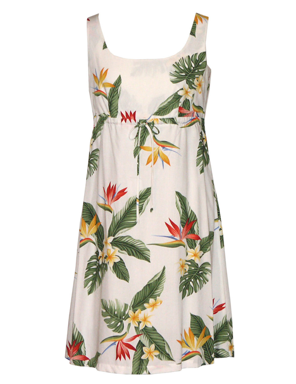 Mini Plumeria Short Hawaiian White Dress with Adjustable Front Tie