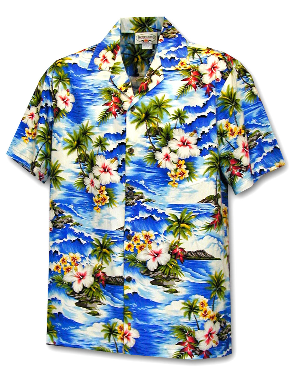 Pacific Legend Hibiscus Blue Cotton Men's Hawaiian Shirt , 4XL