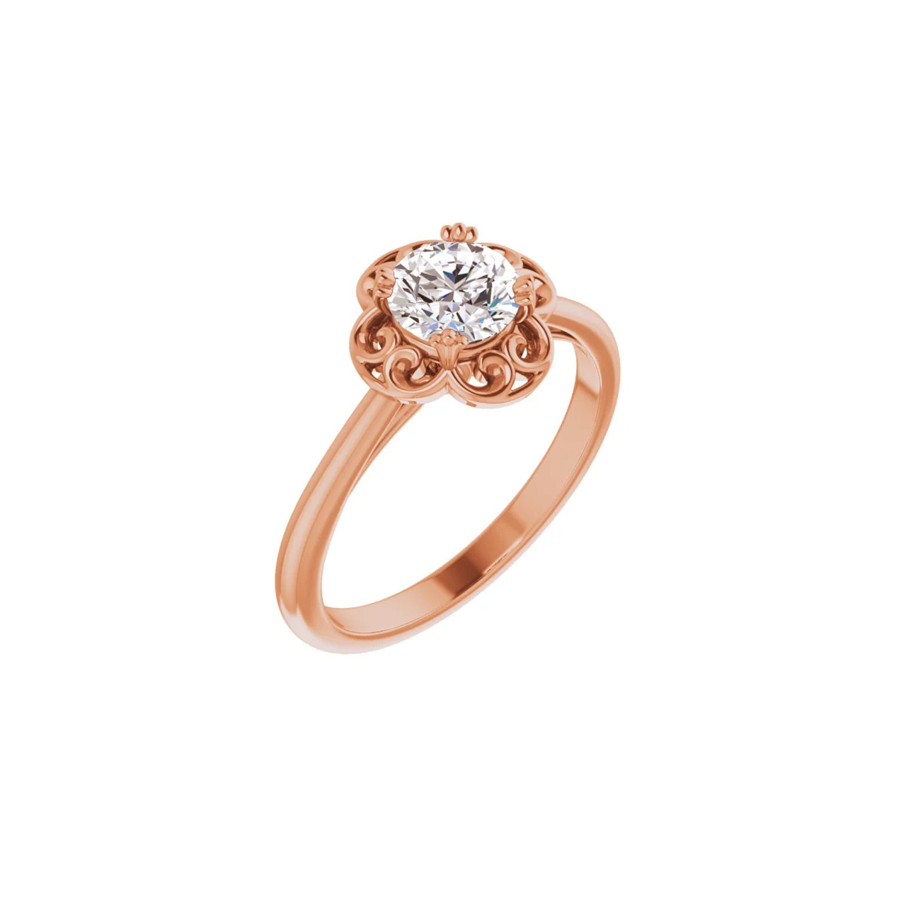 Hibiscus Rose Gold Hawaiian Engagement Ring Diamond Solitaire 14K