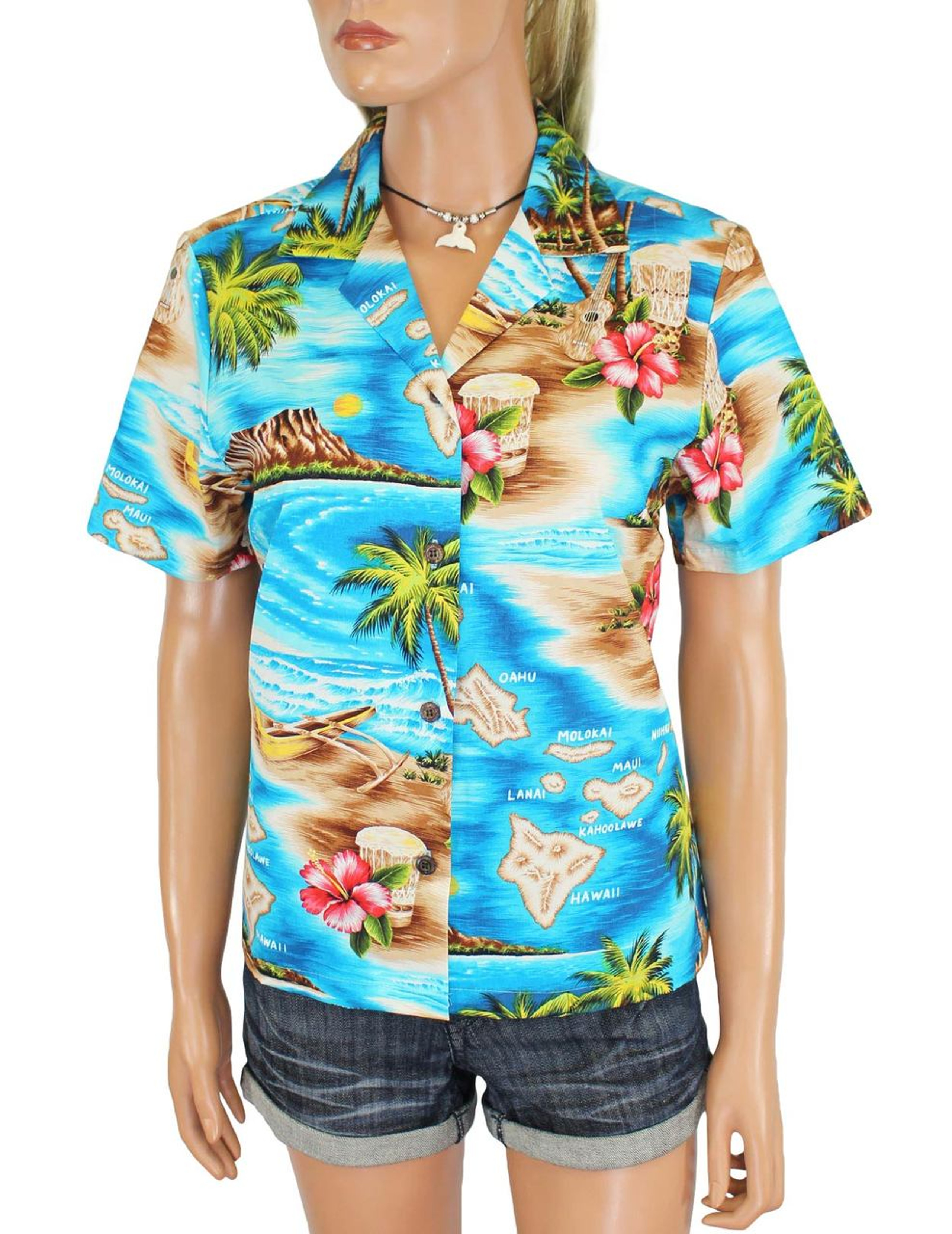 Polynesian Flavor Hawaiian Island Design Camp Shirt for Women ...