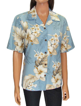 Hawaiian Women Camp Blouse - Lanai
100% Cotton
Loose Design
Coconut shell buttons
Colors: Blue
Sizes: S - 2XL
Made in Hawaii - USA