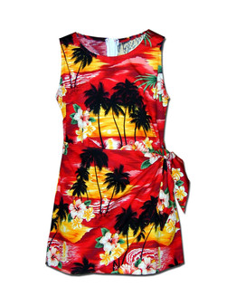 Island Sunset Sarong Girls Hawaiian Dress
100% Cotton Fabric
Tank Shoulder Straps
Adjustable Waist Sarong Front Flap
Back Zipper
Colors: Red
Sizes: 8 - 14
Made in Hawaii - USA