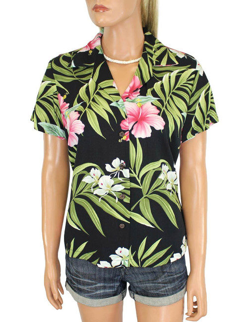 Rayon Hawaiian Shirt for Women Nalani Design
100% Rayon Fabric
Slimming Darted Back
Bust Dart
Cap Sleeves
Comfortable Fit Design
Coconut Shell Buttons
Multi Color Selection
Colors: Black
Sizes: XS - 2XL
Made in Hawaii - USA
Matching Items Available