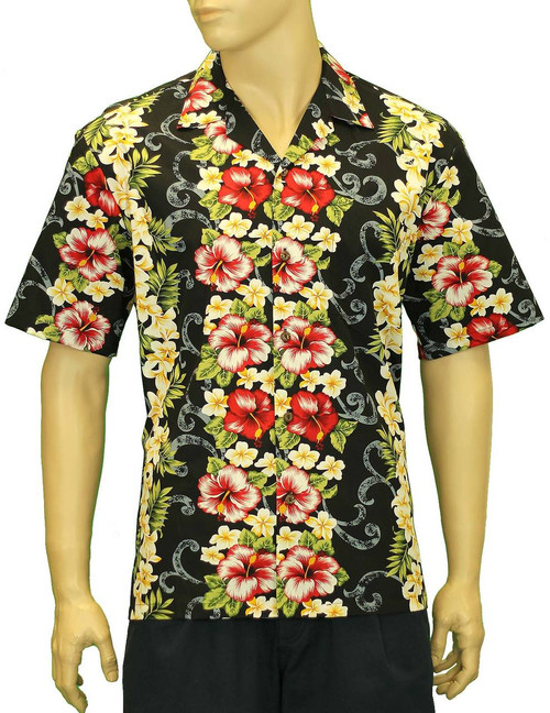 Big Island Tropical Hibiscus Black Shirt
100% Cotton Fabric
Open Pointed Folded Collar
Genuine Coconut Buttons
Seamless Matching Left Pocket
Color: Black
Sizes: S - 3XL
Care: Machine Wash Cold, Cool Iron
Made in Hawaii - USA