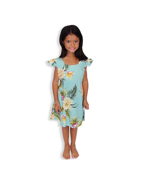 Girls Flower Rayon Dress Island Ceres
100% Rayon Fabric
Round Neckline and Ruffled Sleeves
A-Line Shape and Back Zipper
Adjustable Ties
Color: Green
Sizes: 2 - 14
Made in Hawaii - USA
