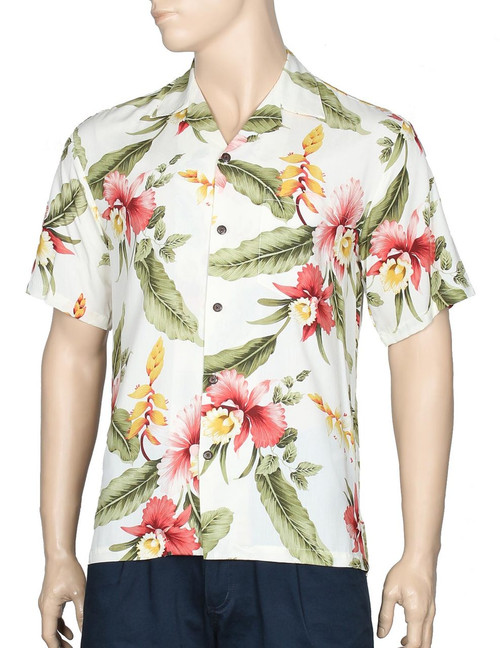 Orchid Pu'a - Men Rayon Hawaiian Shirt
100% Rayon Fabric - Soft and Classy
Open Collar - Relaxed Modern Fit
Coconut shell buttons - Matching left pocket
Color: Beige
Sizes: S - 3XL
Made in Hawaii - USA