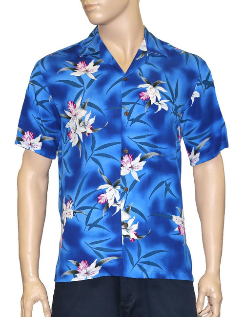 Blue Hawaii Rayon Shirt Orchids
100% Rayon - Soft and Classy
Open Collar - Relaxed Modern Fit
Coconut shell buttons - Matching left pocket
Color: Blue
Sizes: S - 3XL
Made in Hawaii - USA