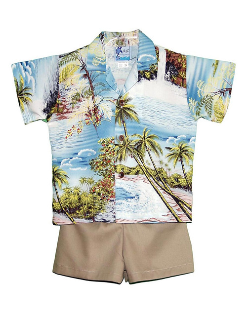 2 Piece Set Toddler Boy’s Clothes Island Paradise
2 Piece Set - Shirt and Shorts
100% Rayon Fabric
Genuine Coconut Buttons
Short's Elastic Waist
Matching Fabric Design
Color: Blue
Sizes: 1T, 2T, 4T, 6T
Made in Hawaii - USA