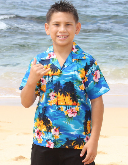 Hawaiian Sunset View Boy's Shirts
100% Cotton
Coconut shell buttons
Machine Wash Cold
Cool Iron
Colors: Blue
Sizes: S - XL
Made in Hawaii - USA
Matching Items Available