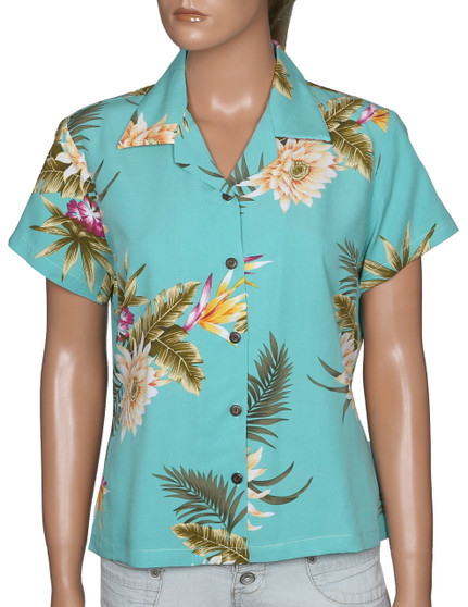 Island Ceres Women Hawaiian Rayon Blouse
100% Rayon Soft Fabric
Coconut shell buttons
Color: Green
Sizes: S - 4XL
Made in Hawaii - USA