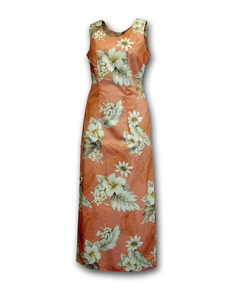 Theses Long Tank Strap Dresses are designed and made in Hawaii with a scoop neckline and a left side slit.
Cocktail Long Dress Hawaiian Lanai Design
100% Cotton Fabric
1 Slit - 20" Long on Left Side
Colors: Peach
Zipper on Back
Sizes: S - 2XL
Made in Hawaii - USA