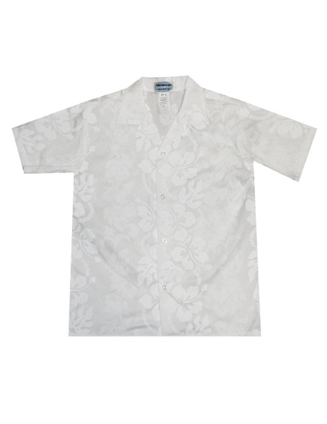 Boys Hawaiian Shirt White Hibiscus Leis
100% Cotton Fabric
Coconut shell buttons
Machine Wash Cold
Cool Iron
Color: White
Sizes: S - XL
Made in Hawaii - USA