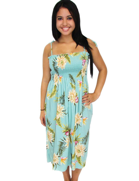 Midi Rayon Hawaiian Smocked Dress Island Ceres
100% Rayon Fabric
Color: Green
Length: 33" (mid size)
Size: One Size fits most
Made in Hawaii - USA