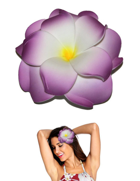 Extra Large Flower Hair Clip Double Plumeria White Lavender
Tropical Flower Hair Clip Design
Bendable Foam - Double Flower
Alligator Clip for Secure Hold
Color: White/Lavender
Size: XLarge 4" X 4"
Made in Hawaii - USA