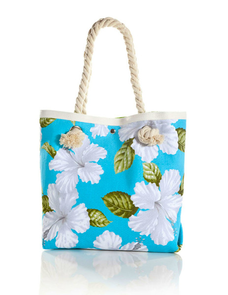 White Hibiscus Aqua Tote Handbag Tropical Flirt
Heavy Dobby Cotton Material
Thick Cotton Rope Handles
Satin Nylon Lining (Leaf Green>
Inner Pocket and Magnetic Snap Closure
Color: Aqua
Size: 15"W x 13"H x 4"D
A Mon-Chi Haus Designer Handbags
Machine Washable
Imported