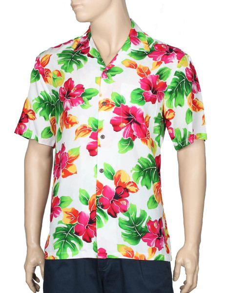 Water Hibiscus Rayon Aloha Shirt
100% Rayon Fabric - Soft and Classy
Open Collar - Relaxed Modern Fit
Coconut shell buttons - Matching left pocket
Color: White
Sizes: S - 3XL
Made in Hawaii - USA